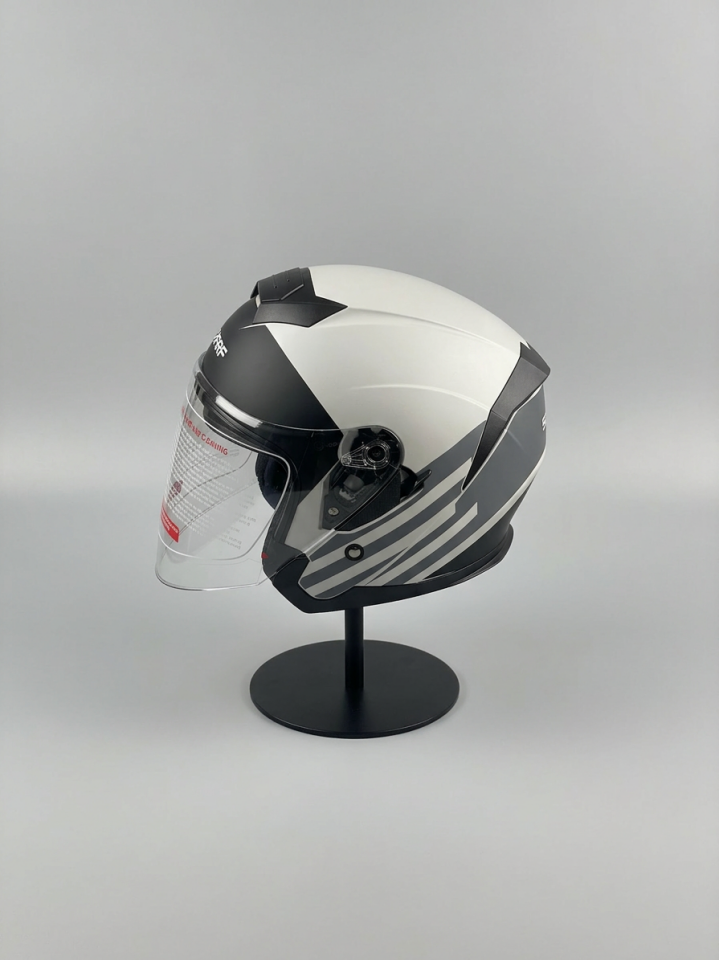 528 Şeffaf Vizörlü Yarım Motosiklet Kaskı - Güneş Camlı Açık Kask (P1)