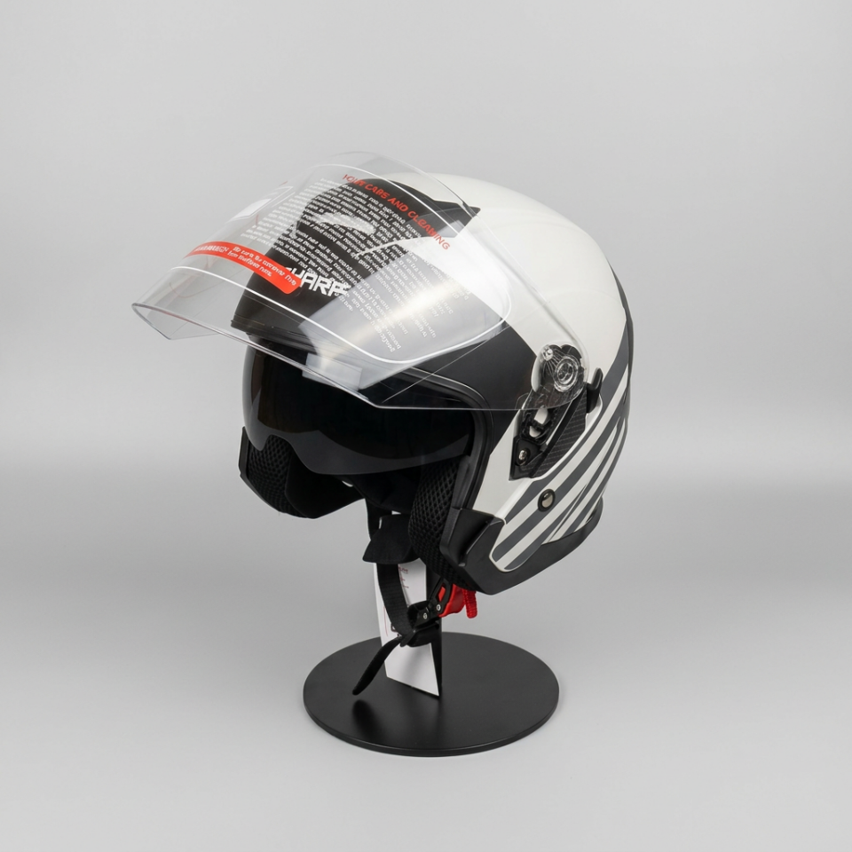 528 Şeffaf Vizörlü Yarım Motosiklet Kaskı - Güneş Camlı Açık Kask (P1)