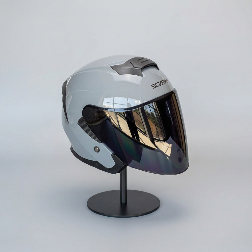 528 Siyah Vizörlü Yarım Motosiklet Kaskı - Güneş Camlı Açık Kask (Nardo Gri)
