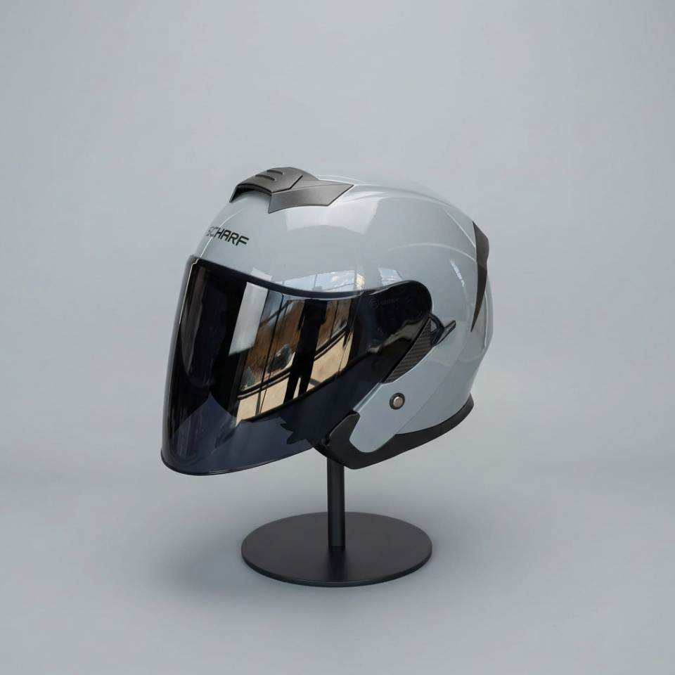 528 Siyah Vizörlü Yarım Motosiklet Kaskı - Güneş Camlı Açık Kask (Nardo Gri)