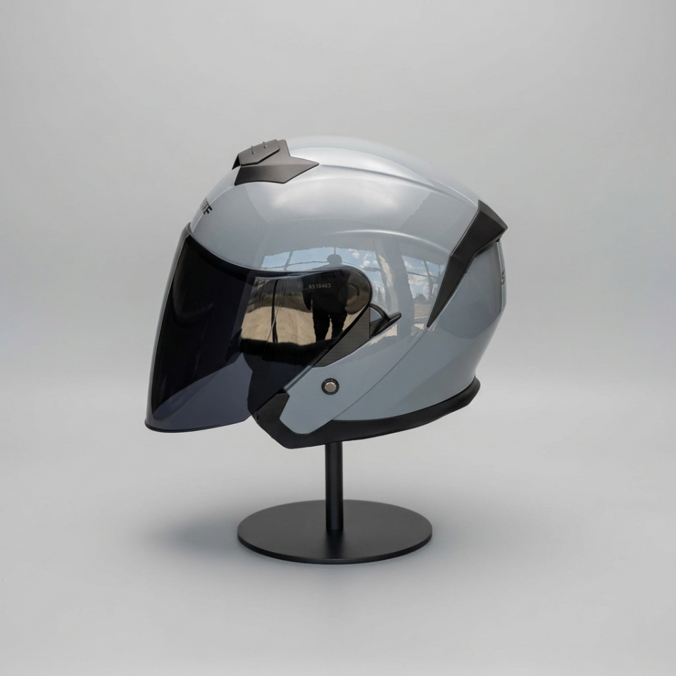 528 Siyah Vizörlü Yarım Motosiklet Kaskı - Güneş Camlı Açık Kask (Nardo Gri)