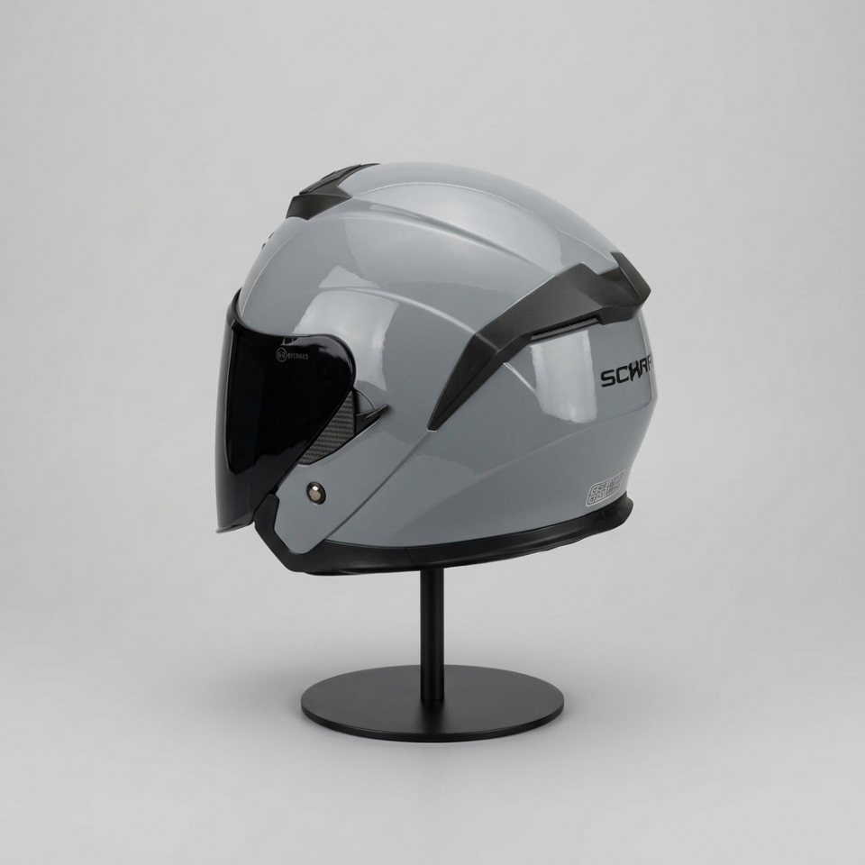 528 Siyah Vizörlü Yarım Motosiklet Kaskı - Güneş Camlı Açık Kask (Nardo Gri)
