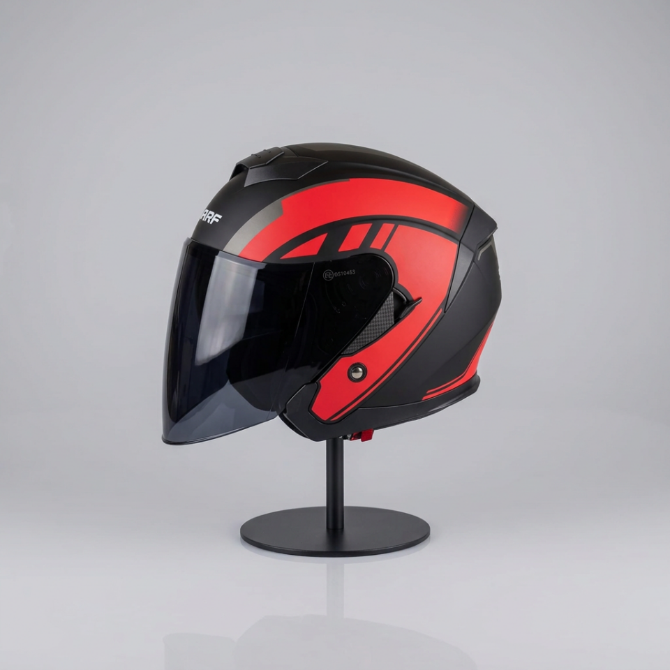 528 Siyah Vizörlü Yarım Motosiklet Kaskı - Güneş Camlı Açık Kask (R1 RED)