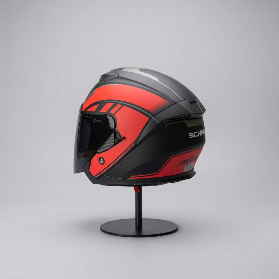 528 Siyah Vizörlü Yarım Motosiklet Kaskı - Güneş Camlı Açık Kask (R1 RED)