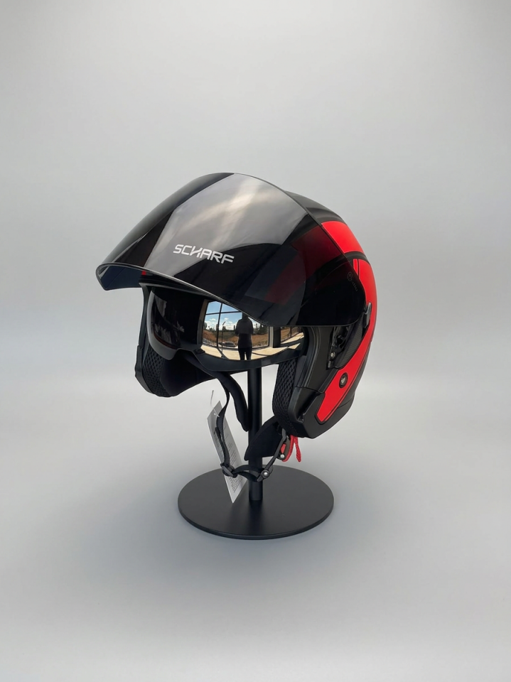 528 Siyah Vizörlü Yarım Motosiklet Kaskı - Güneş Camlı Açık Kask (R1 RED)