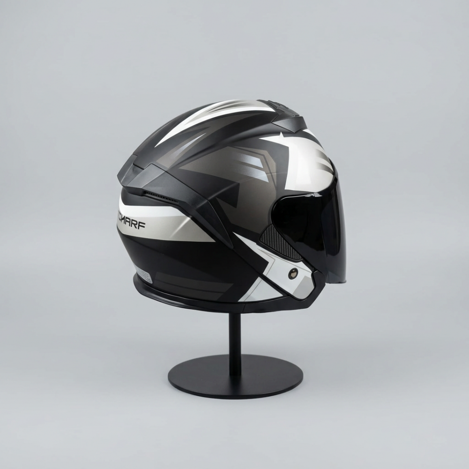 528 Siyah Vizörlü Yarım Motosiklet Kaskı - Güneş Camlı Açık Kask (S1 SILVER)