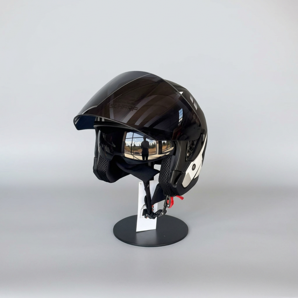 528 Siyah Vizörlü Yarım Motosiklet Kaskı - Güneş Camlı Açık Kask (S1 SILVER)