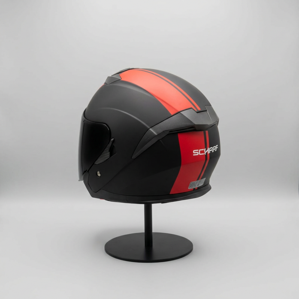 528 Siyah Vizörlü Yarım Motosiklet Kaskı - Güneş Camlı Açık Kask (MBLACK Y2RED)