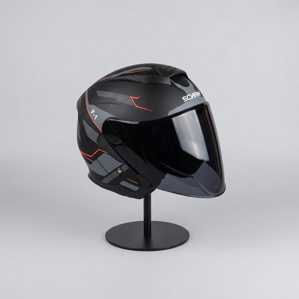 528 Siyah Vizörlü Yarım Motosiklet Kaskı - Güneş Camlı Açık Kask (G1)