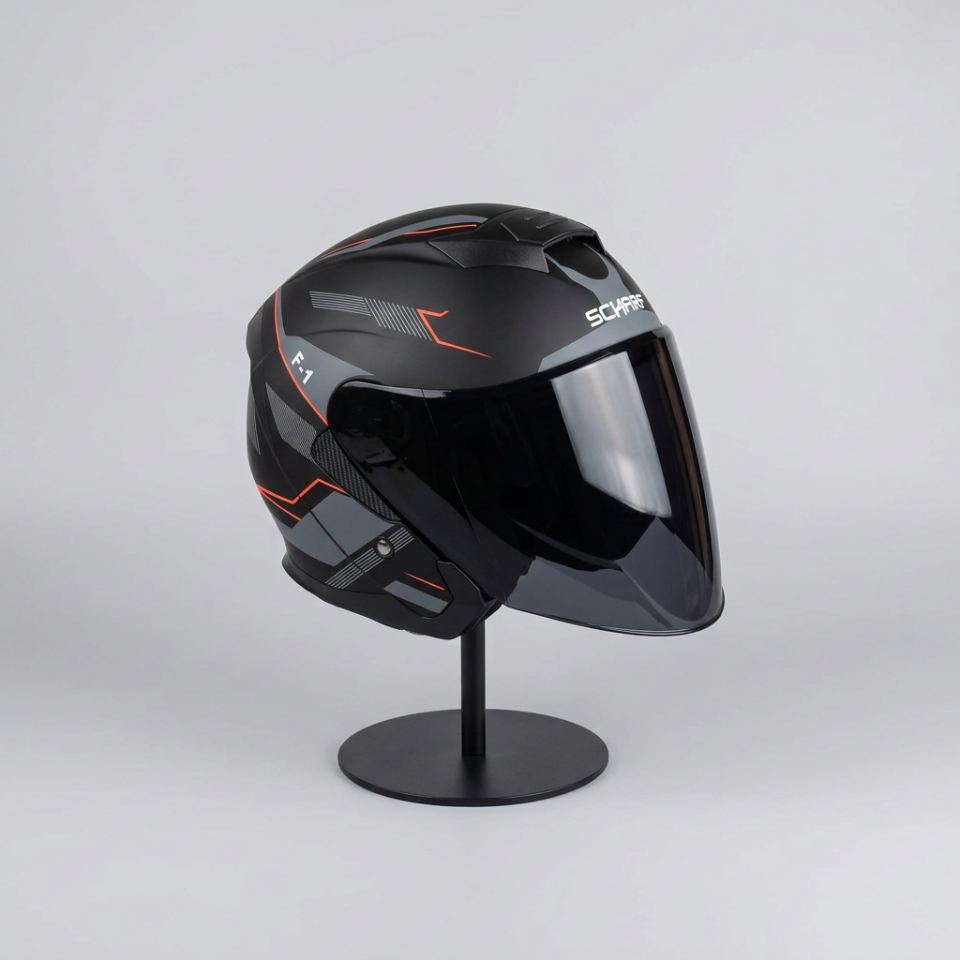 528 Siyah Vizörlü Yarım Motosiklet Kaskı - Güneş Camlı Açık Kask (G1)