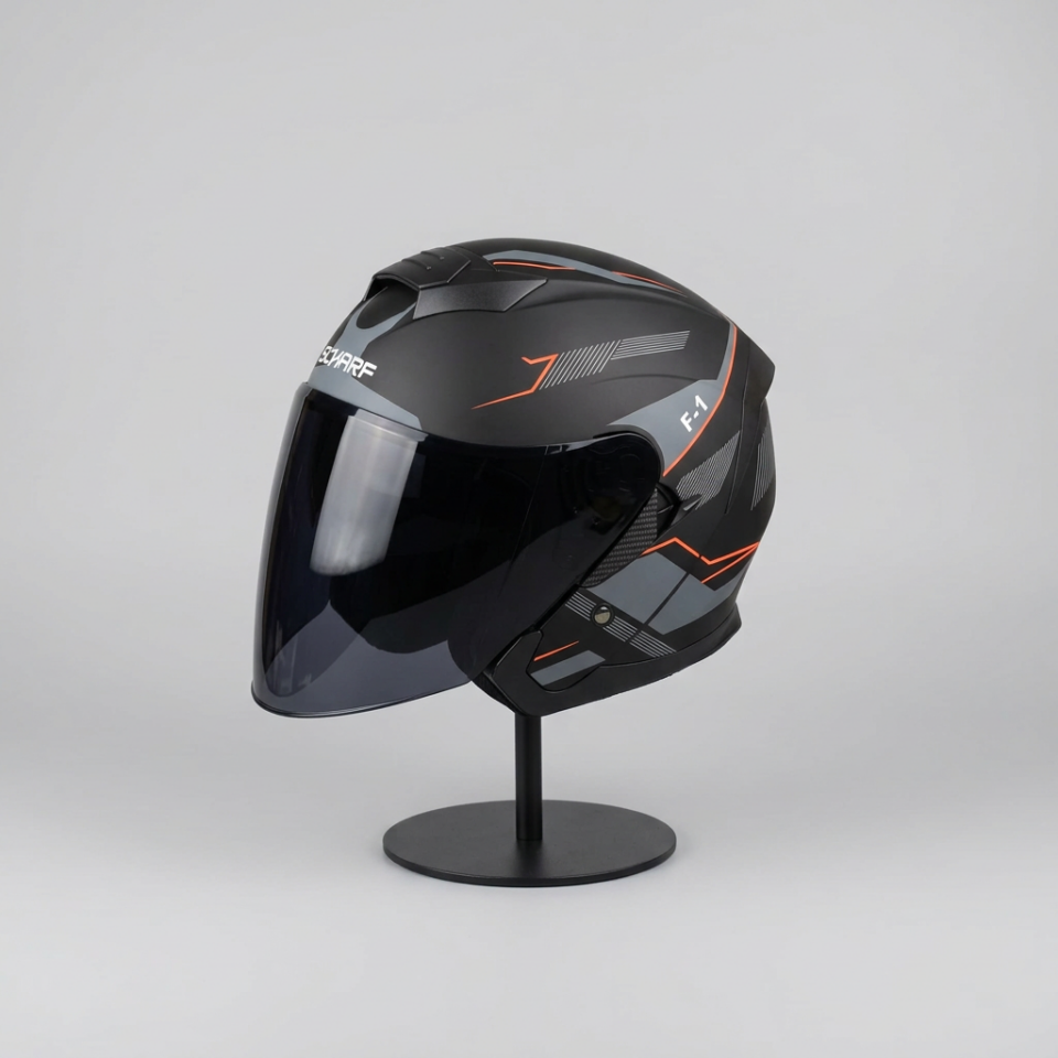 528 Siyah Vizörlü Yarım Motosiklet Kaskı - Güneş Camlı Açık Kask (G1)