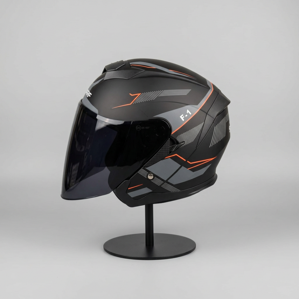 528 Siyah Vizörlü Yarım Motosiklet Kaskı - Güneş Camlı Açık Kask (G1)