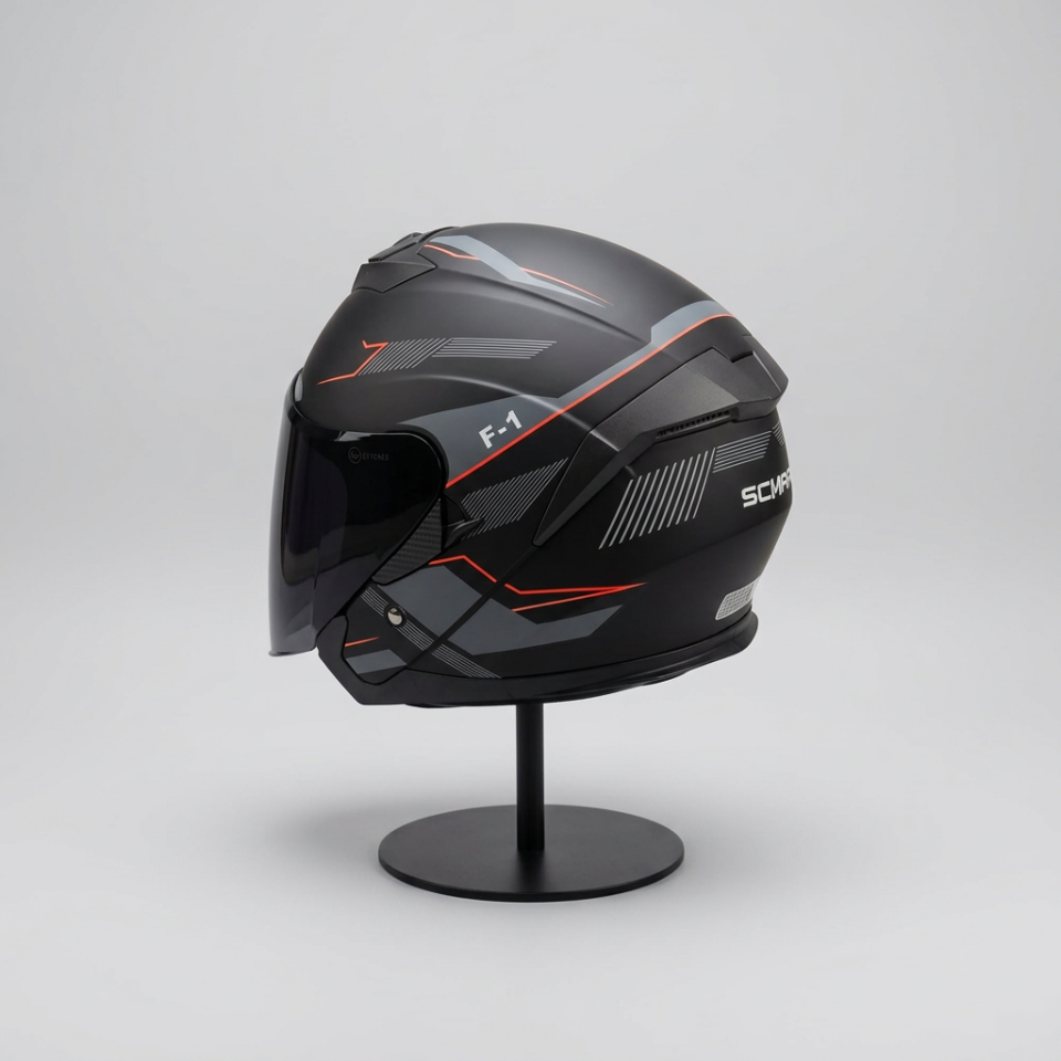 528 Siyah Vizörlü Yarım Motosiklet Kaskı - Güneş Camlı Açık Kask (G1)
