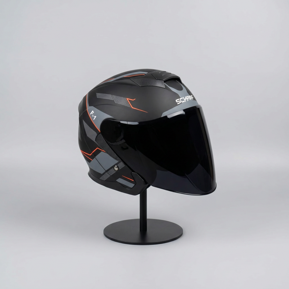 528 Siyah Vizörlü Yarım Motosiklet Kaskı - Güneş Camlı Açık Kask (G1)