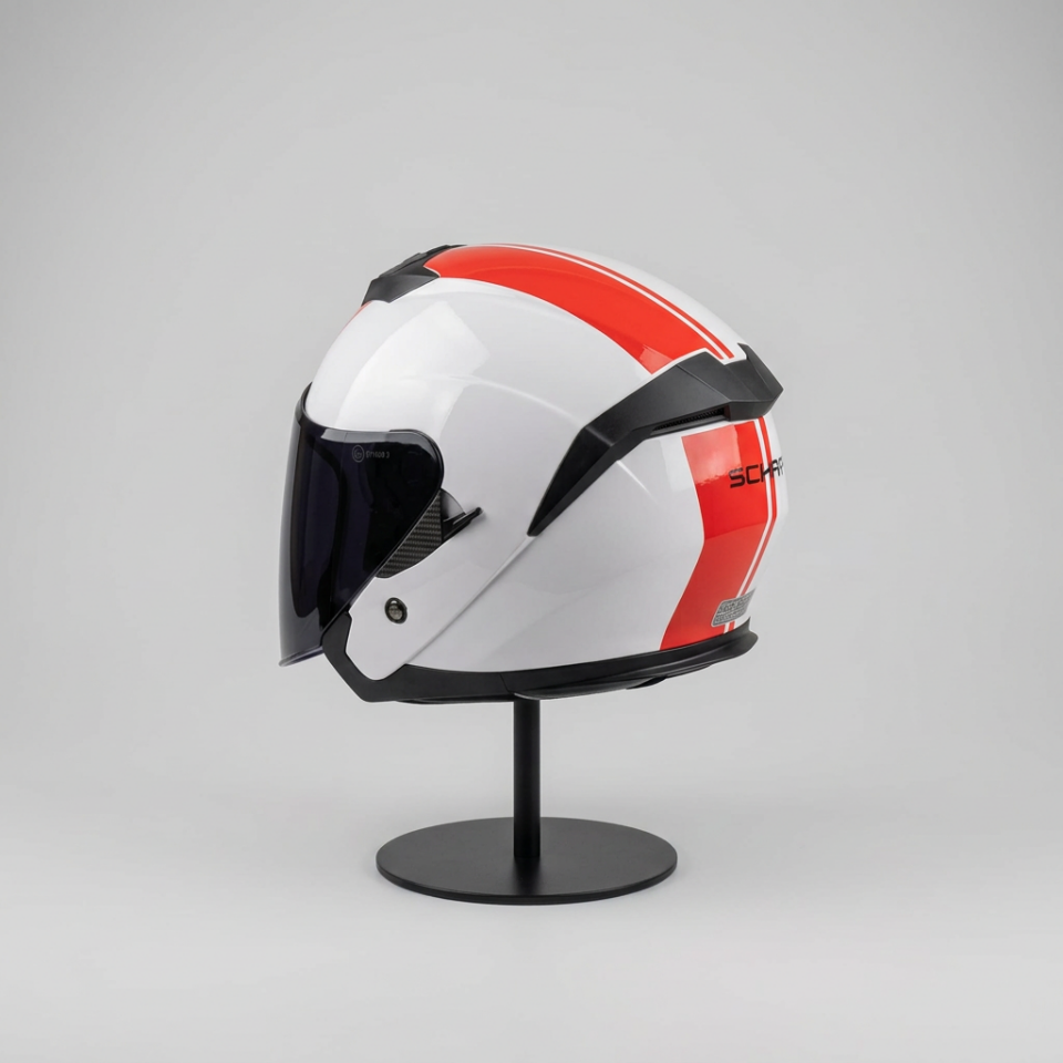 528 Siyah Vizörlü Yarım Motosiklet Kaskı - Güneş Camlı Açık Kask (WHITE Y2RED)