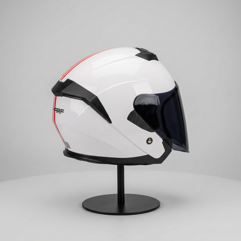 528 Siyah Vizörlü Yarım Motosiklet Kaskı - Güneş Camlı Açık Kask (WHITE Y2RED)