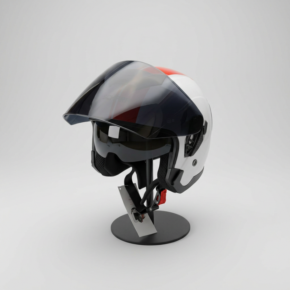 528 Siyah Vizörlü Yarım Motosiklet Kaskı - Güneş Camlı Açık Kask (WHITE Y2RED)