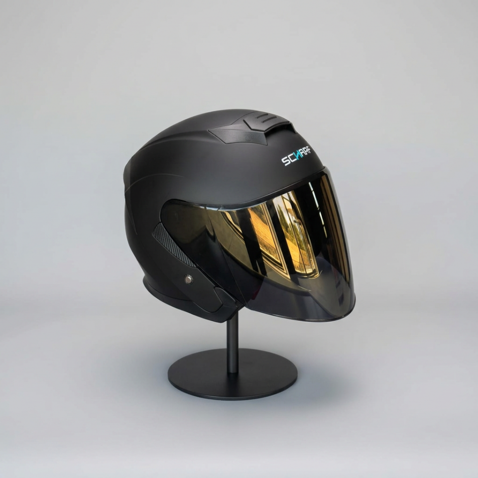 528 Siyah Vizörlü Yarım Motosiklet Kaskı - Güneş Camlı Açık Kask (Mat Siyah)