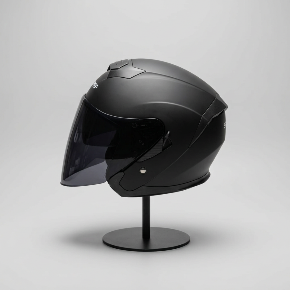 528 Siyah Vizörlü Yarım Motosiklet Kaskı - Güneş Camlı Açık Kask (Mat Siyah)
