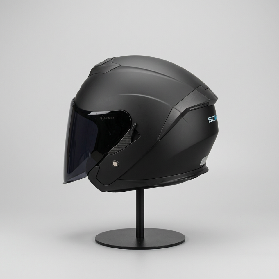 528 Siyah Vizörlü Yarım Motosiklet Kaskı - Güneş Camlı Açık Kask (Mat Siyah)