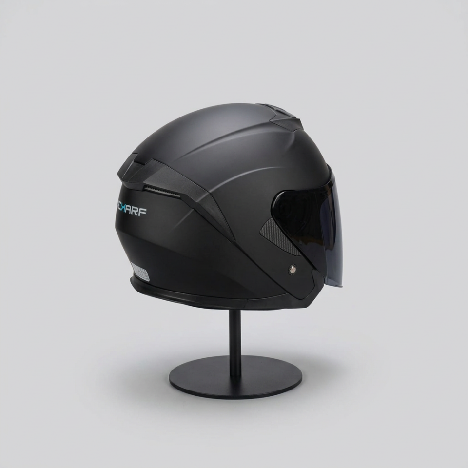 528 Siyah Vizörlü Yarım Motosiklet Kaskı - Güneş Camlı Açık Kask (Mat Siyah)