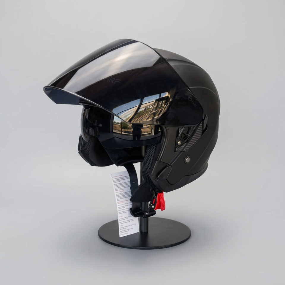 528 Siyah Vizörlü Yarım Motosiklet Kaskı - Güneş Camlı Açık Kask (Mat Siyah)