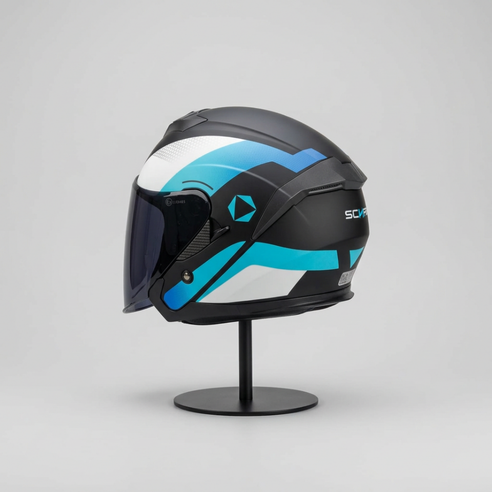 528 Siyah Vizörlü Yarım Motosiklet Kaskı - Güneş Camlı Açık Kask (T1 SILVER)