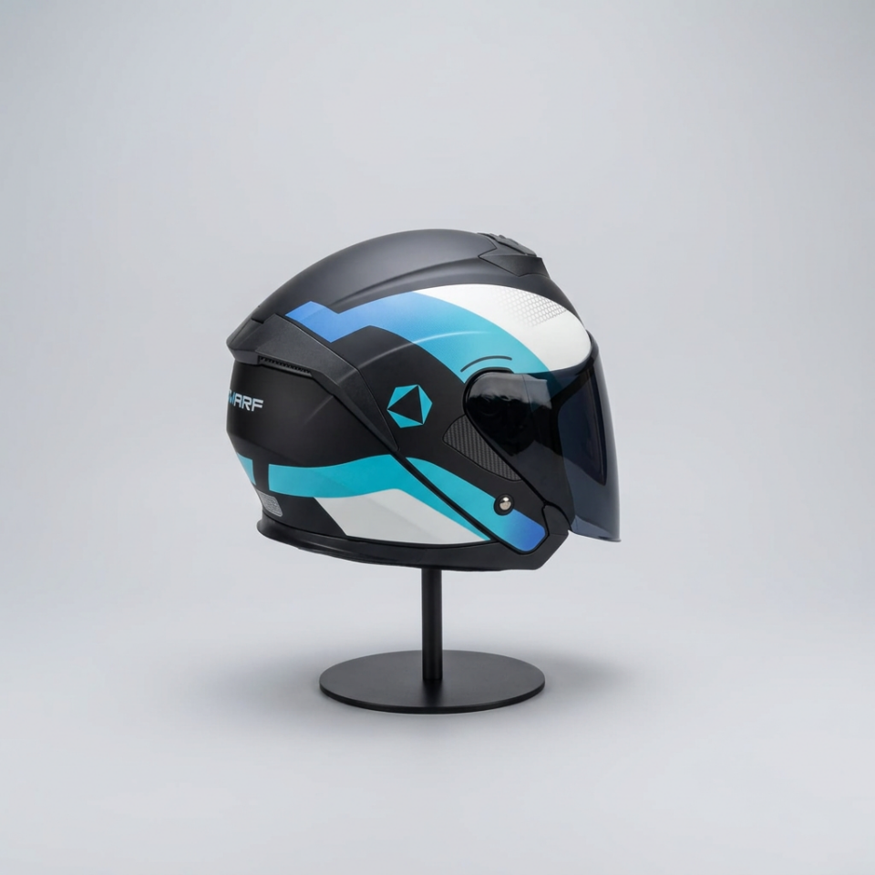 528 Siyah Vizörlü Yarım Motosiklet Kaskı - Güneş Camlı Açık Kask (T1 SILVER)