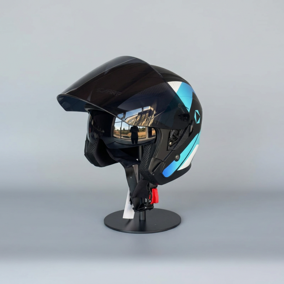 528 Siyah Vizörlü Yarım Motosiklet Kaskı - Güneş Camlı Açık Kask (T1 SILVER)