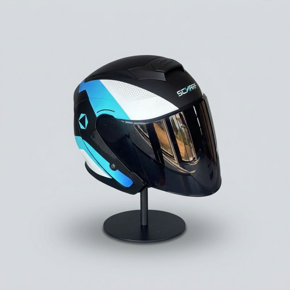 528 Siyah Vizörlü Yarım Motosiklet Kaskı - Güneş Camlı Açık Kask (T1 SILVER)