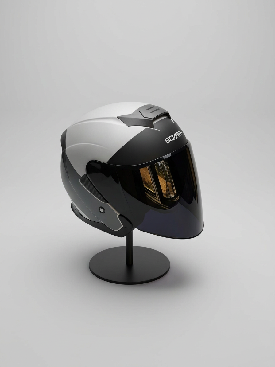 528 Siyah Vizörlü Yarım Motosiklet Kaskı - Güneş Camlı Açık Kask (P1)