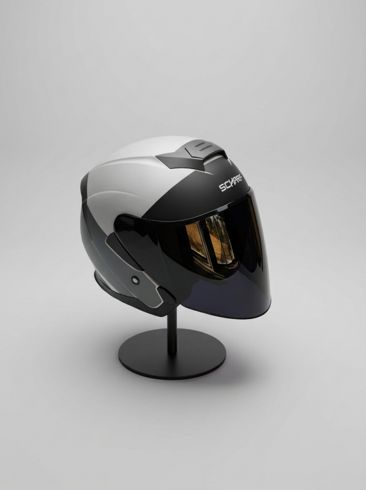 528 Siyah Vizörlü Yarım Motosiklet Kaskı - Güneş Camlı Açık Kask (P1)
