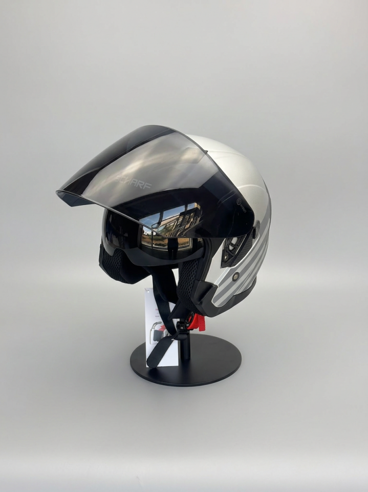 528 Siyah Vizörlü Yarım Motosiklet Kaskı - Güneş Camlı Açık Kask (P1)