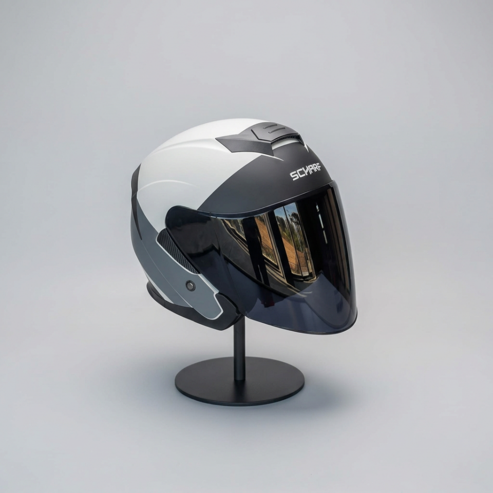 528 Siyah Vizörlü Yarım Motosiklet Kaskı - Güneş Camlı Açık Kask (P1)