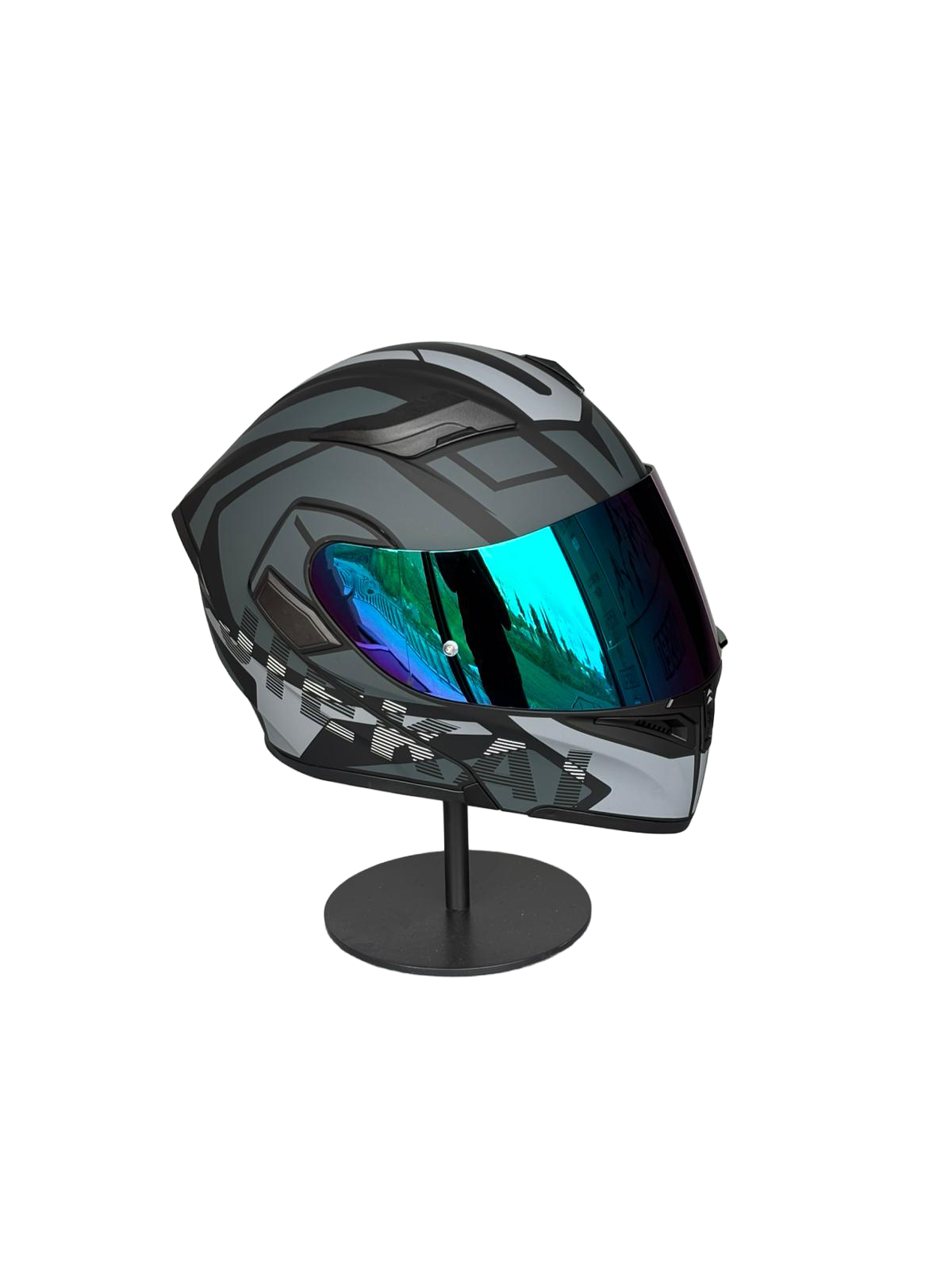 902 Güneş Vizörlü Çene Açılır Kask H1 GREY (RainBowGreen Vizörlü)