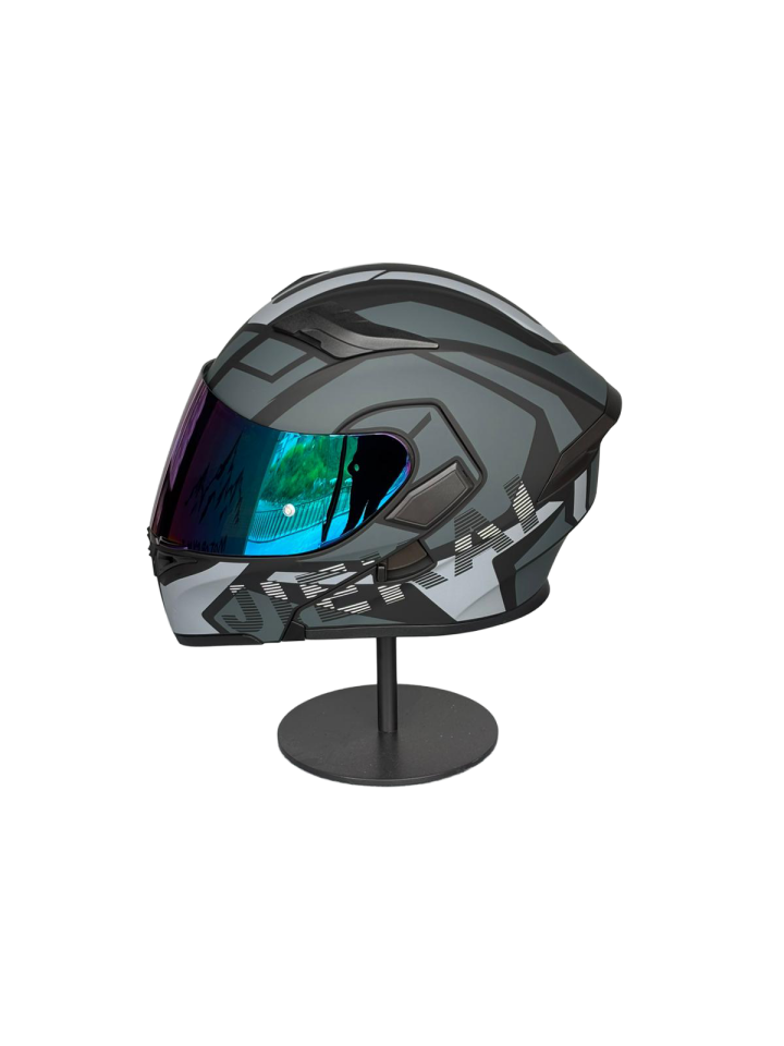 902 Güneş Vizörlü Çene Açılır Kask H1 GREY (RainBowGreen Vizörlü)