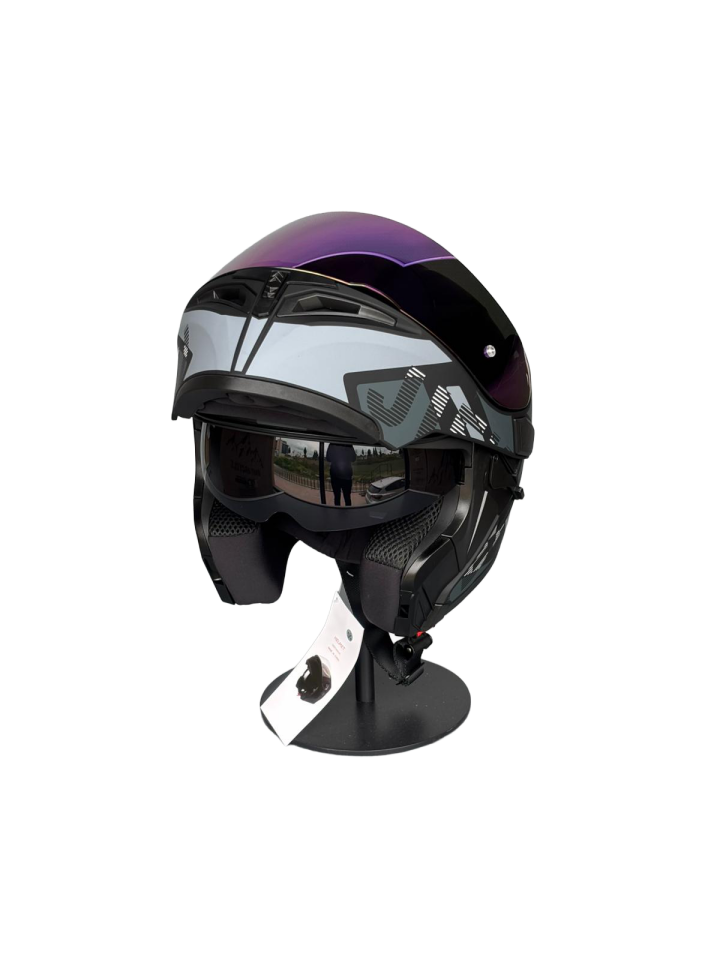 902 Güneş Vizörlü Çene Açılır Kask H1 GREY (RainBowGreen Vizörlü)