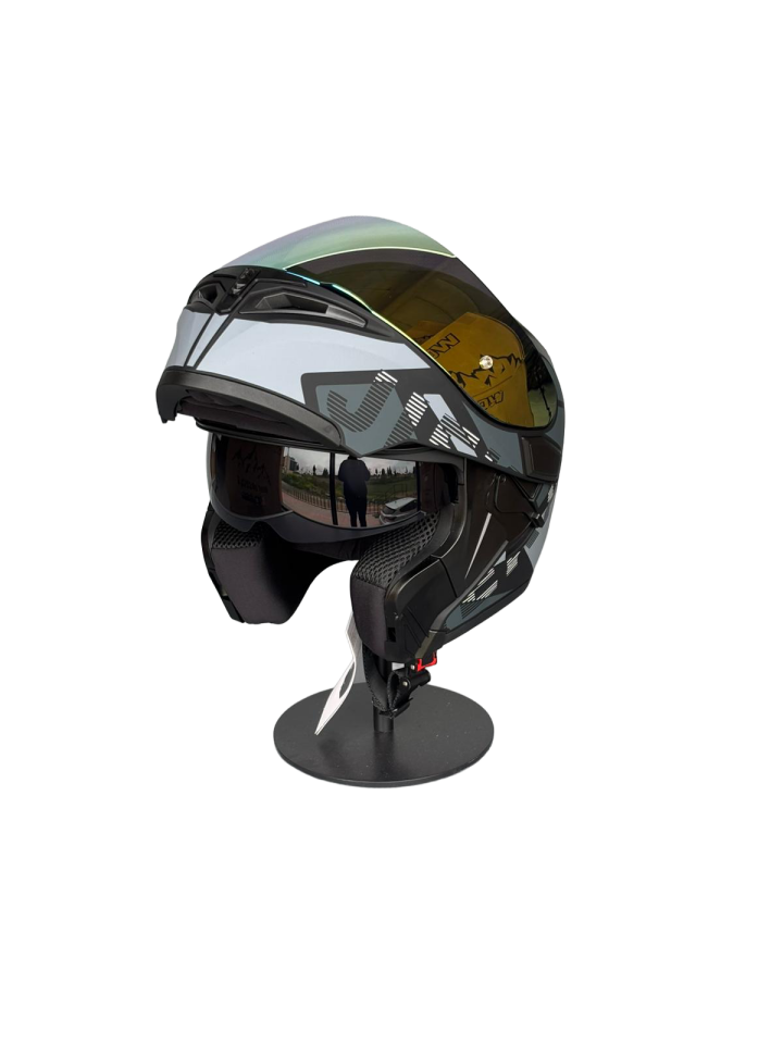 902 Güneş Vizörlü Çene Açılır Kask H1 GREY (RosePink Vizörlü)