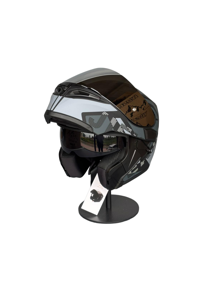 - 902 Güneş Vizörlü Çene Açılır Kask H1 GREY (Silver Vizörlü)