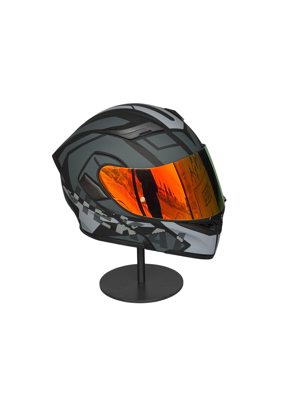 - 902 Güneş Vizörlü Çene Açılır Kask H1 GREY (DarkRed Vizörlü)
