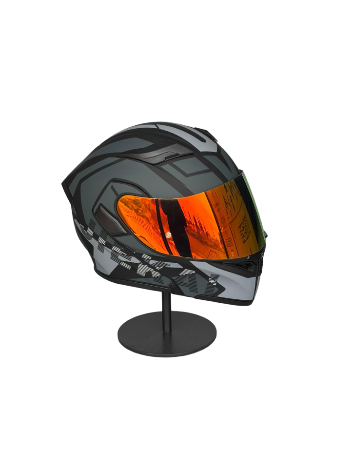 - 902 Güneş Vizörlü Çene Açılır Kask H1 GREY (DarkRed Vizörlü)