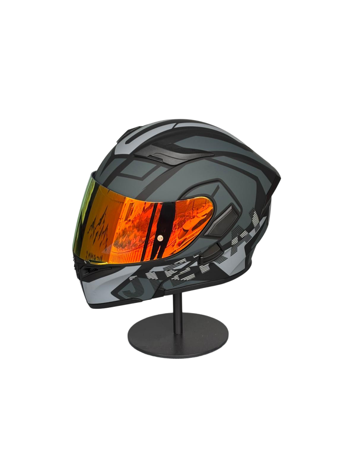 - 902 Güneş Vizörlü Çene Açılır Kask H1 GREY (DarkRed Vizörlü)