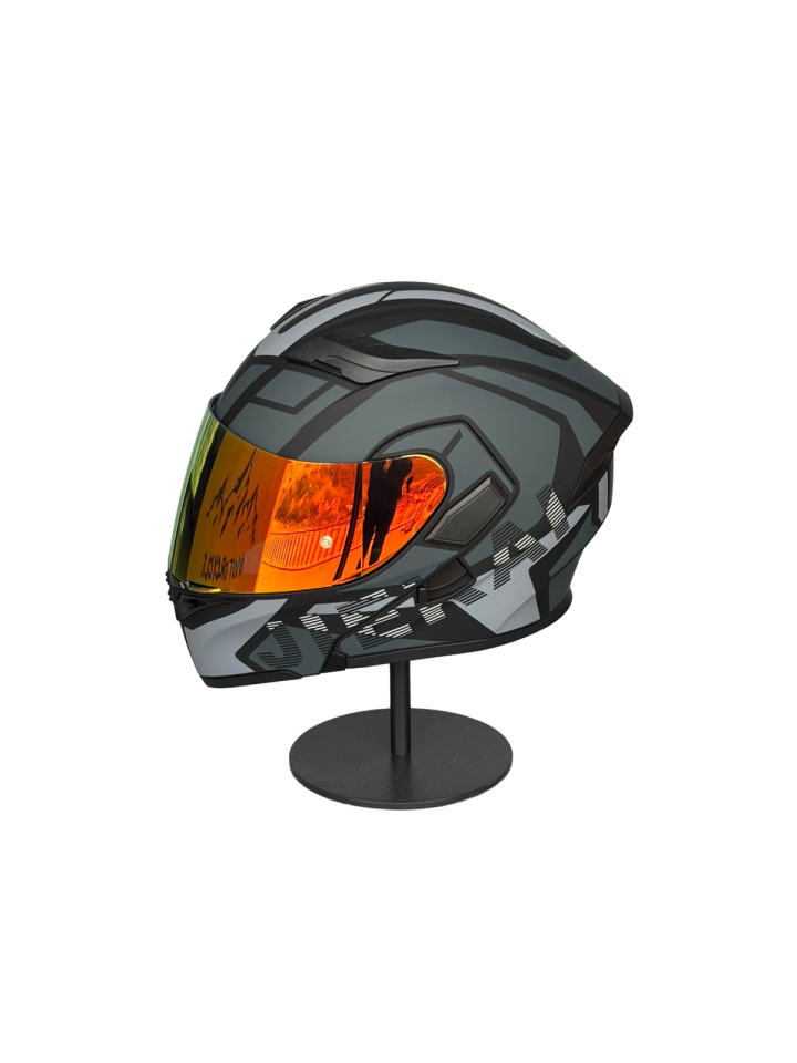 - 902 Güneş Vizörlü Çene Açılır Kask H1 GREY (DarkRed Vizörlü)