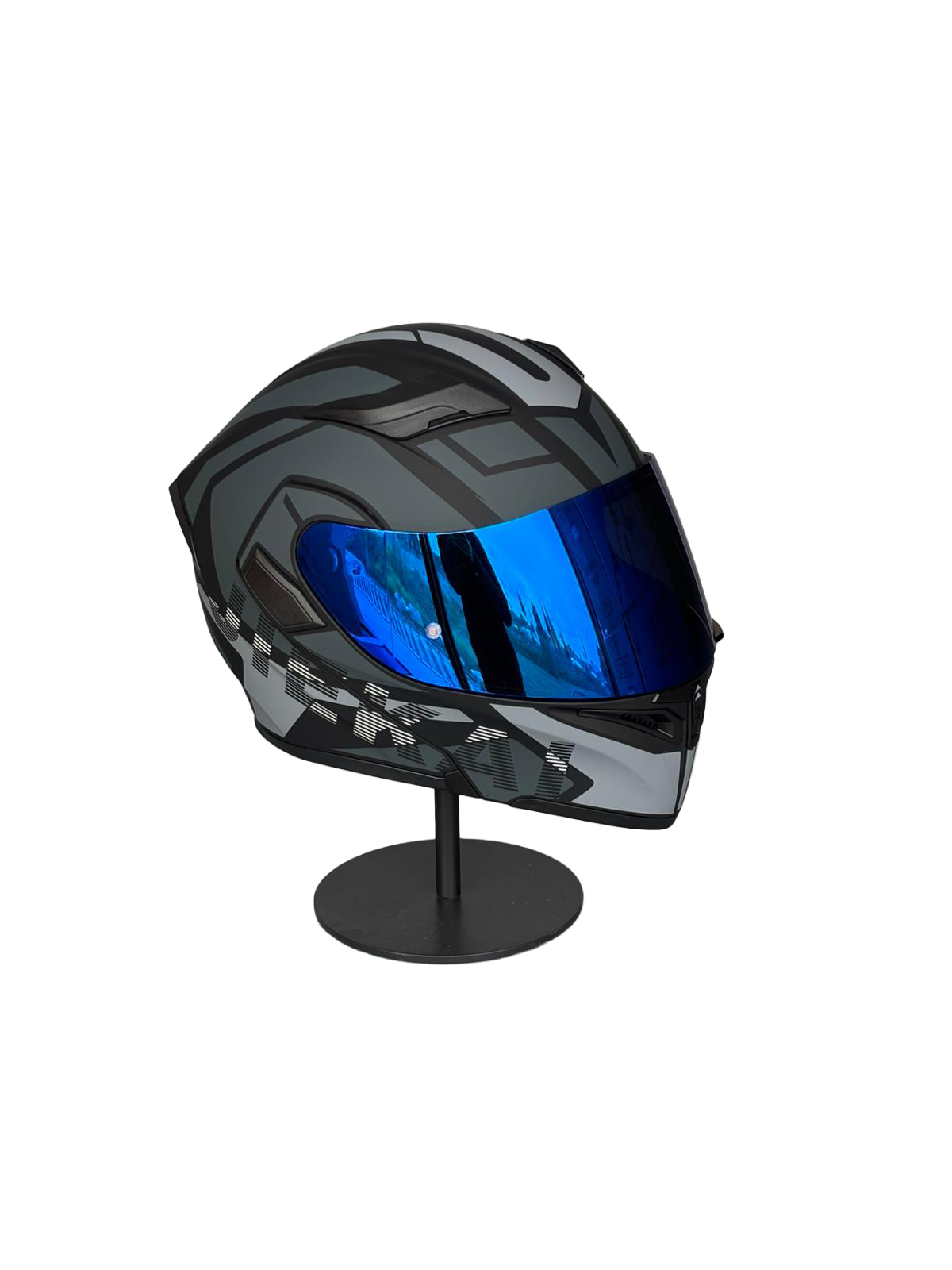 - 902 Güneş Vizörlü Çene Açılır Kask H1 GREY (DarkBlue Vizörlü)