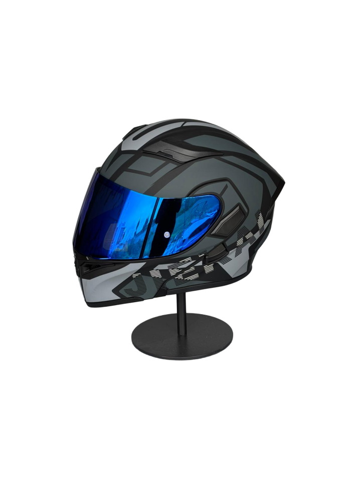 - 902 Güneş Vizörlü Çene Açılır Kask H1 GREY (DarkBlue Vizörlü)