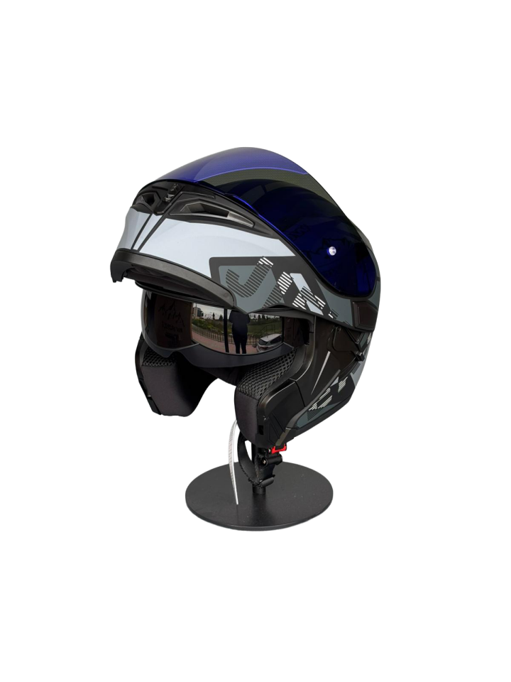 - 902 Güneş Vizörlü Çene Açılır Kask H1 GREY (DarkBlue Vizörlü)