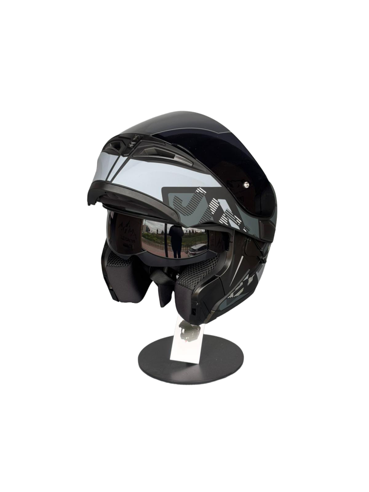 - 902 Güneş Vizörlü Çene Açılır Kask H1 GREY (Smoke Vizörlü)