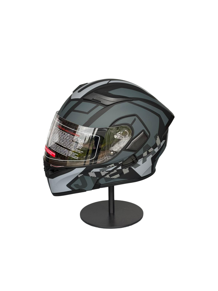 - 902 Güneş Vizörlü Çene Açılır Kask H1 GREY (Şeffaf Vizörlü)