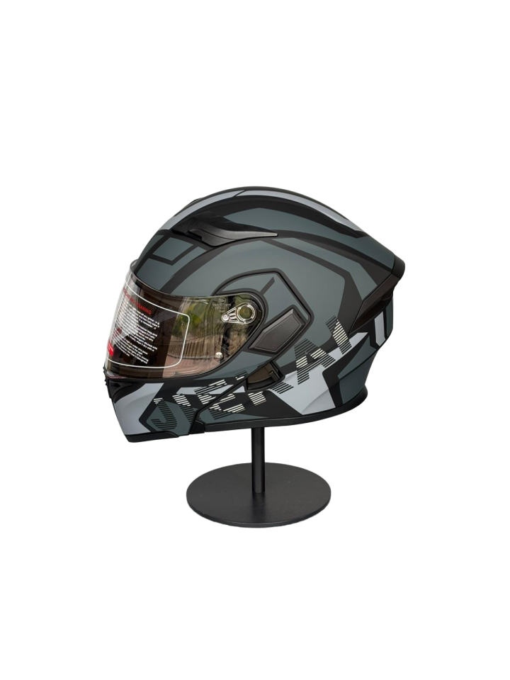- 902 Güneş Vizörlü Çene Açılır Kask H1 GREY (Şeffaf Vizörlü)