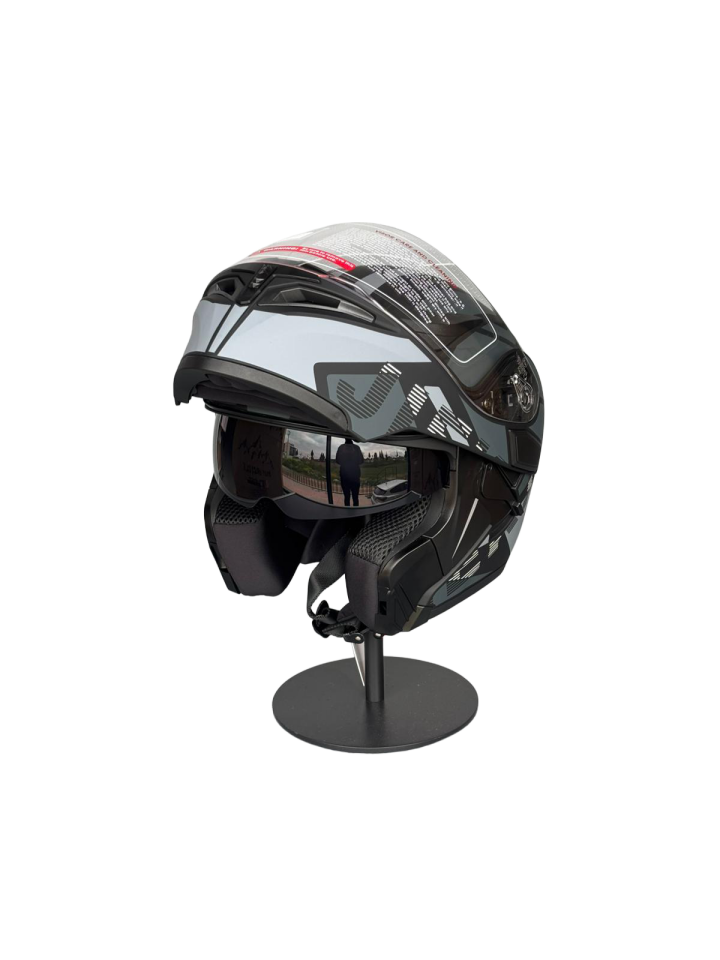 - 902 Güneş Vizörlü Çene Açılır Kask H1 GREY (Şeffaf Vizörlü)